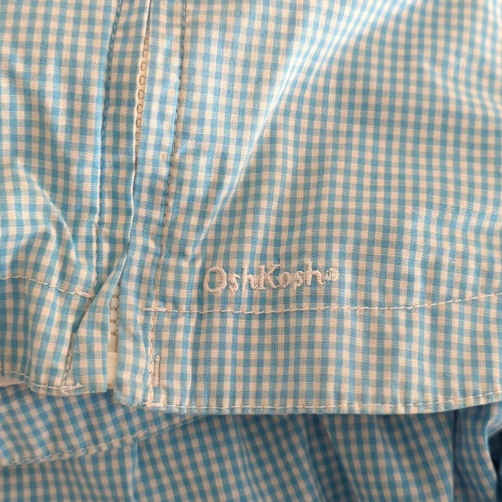 OshKosh B'gosh Vintage Girls Light Blue Gingham Hooded Jacket Size Medium 5/6